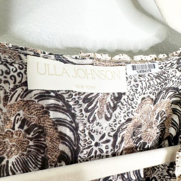 Ulla Johnson Elli Dress Yarrow Puff Sleeve Midi Length V Neck Leaf Print Dress 6 - Picture 7 of 10